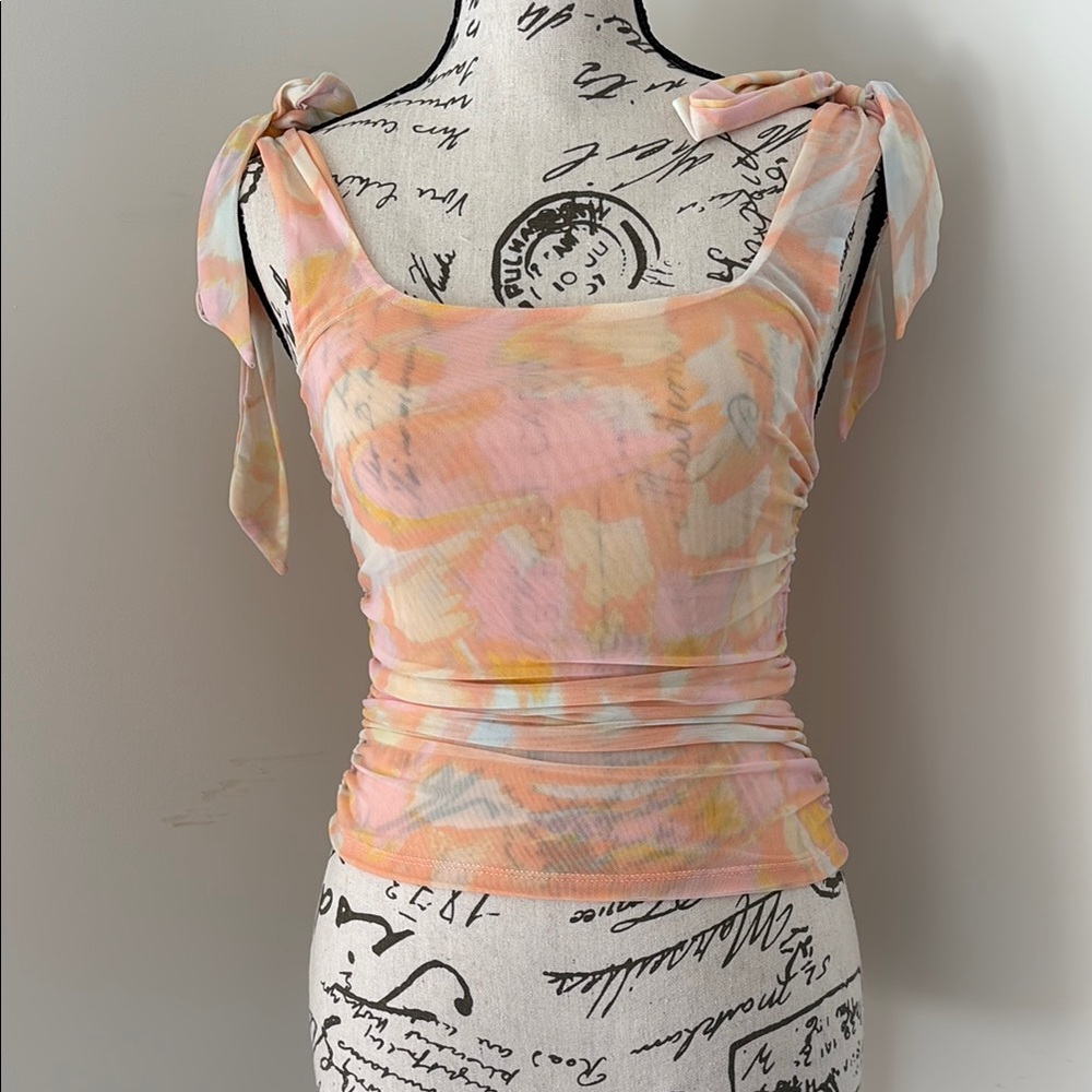 Free People Peach Tie-Shoulder Top